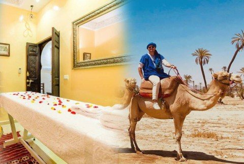 trattamento spa e un fantastico giro in cammello nell'oasi palmeraie